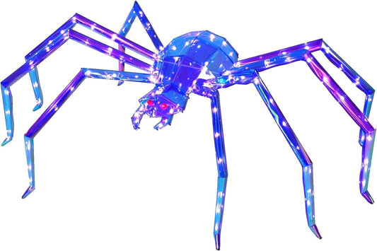 Prismatic Iridescent Giant Spider, Pre-lit Large Outdoor Scary Prismatic Spider Decorations for Halloween 120 Purple LED Light Up Giant Spider Outdoor Halloween Decorations for Garden