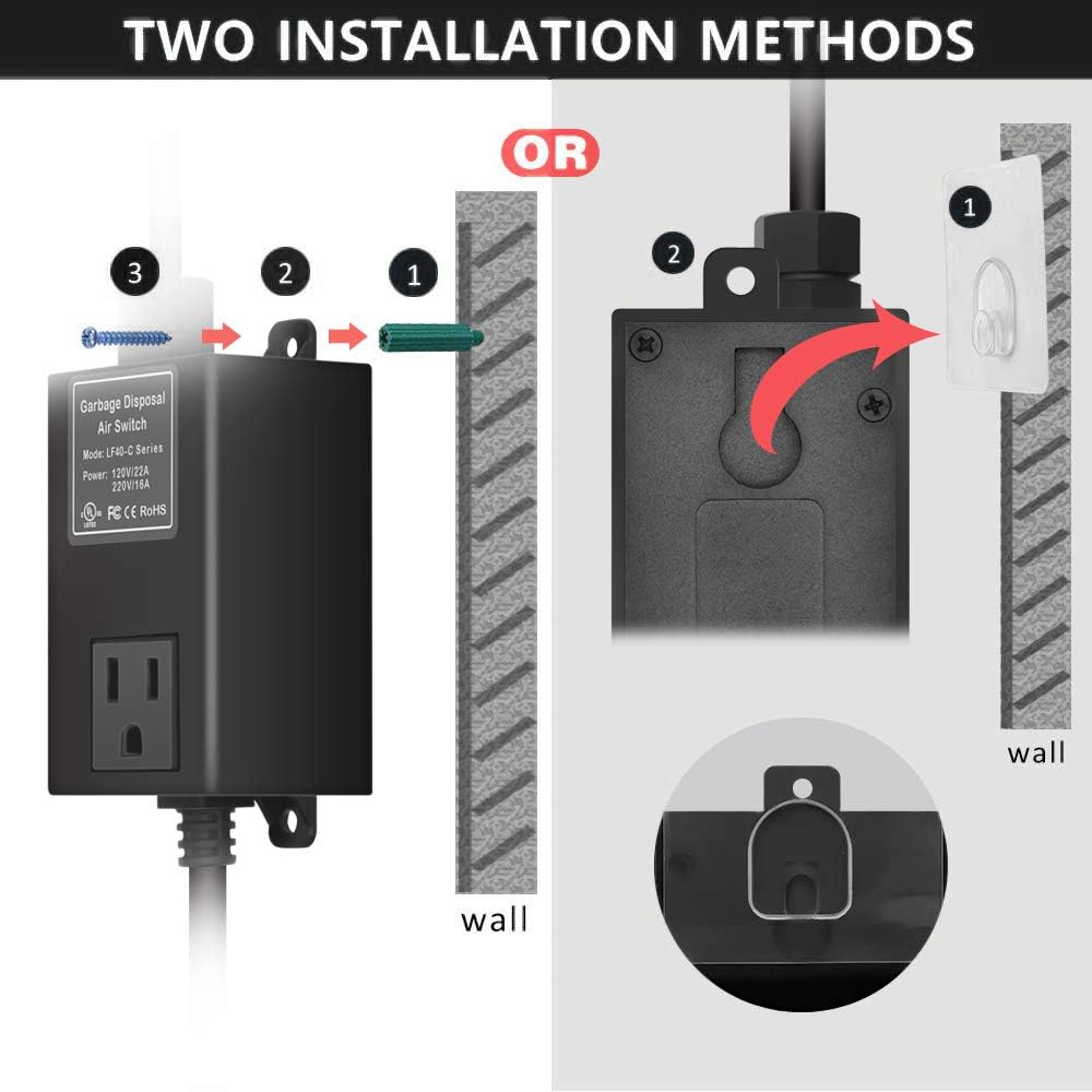 Garbage Disposal Air Switch Kit for SinkTop Waste Disposal with Stainless Steel Black Short Air Button by Briidea