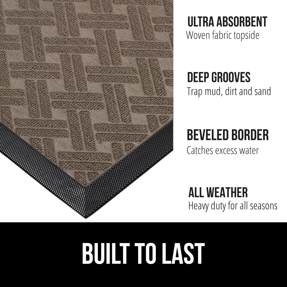 GORILLA GRIP 100% Waterproof All-Season WeatherMax Doormat 35x23, US Designed Natural Rubber, Stain and Fade Resistant, Low Profile Indoor Outdoor Door Mats, Easy Clean Patio Mat, Taupe Basket Weave