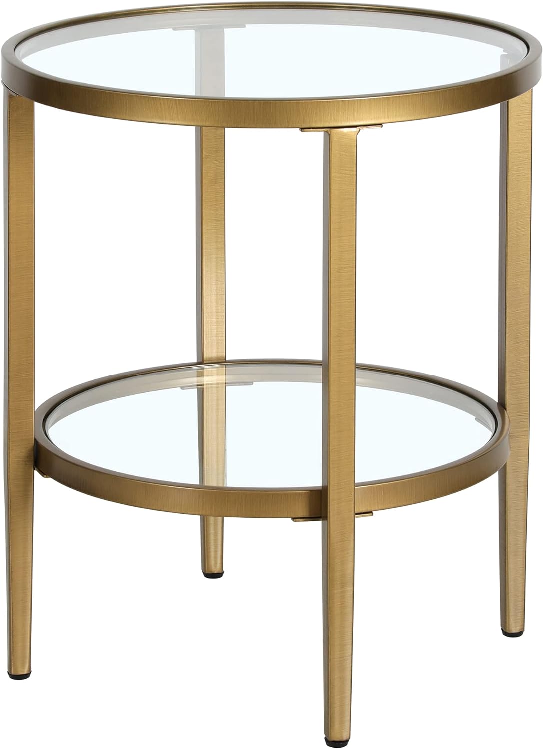 Henn&Hart 20" Wide Round Side Table with Glass Shelf in Antique Brass, Table for Living Room, Bedroom