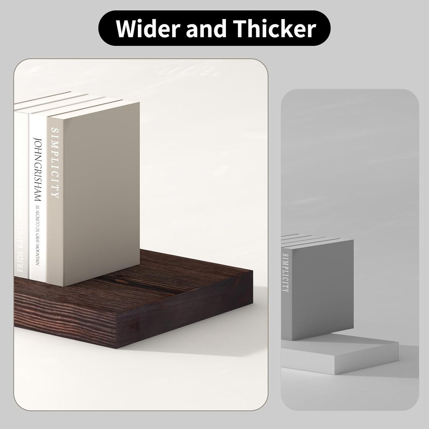 SAUMONIERES Floating Shelves 8 Inch Deep Solid Wood Wide Wall Shelf Set of 2 Wall Mounted for Bedroom Bathroom Living Room Kitchen, 24 Inch Walnut