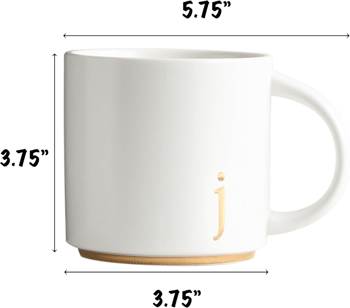 COLLECTIVE HOME - Monogram Ceramic Mugs, 15 oz Golden Initial Coffee Cups, Elegant Alphabet Tea Mugs, Elegant Personalized Mug with Gift Box, Luxurious Cups for Office and Home (j)