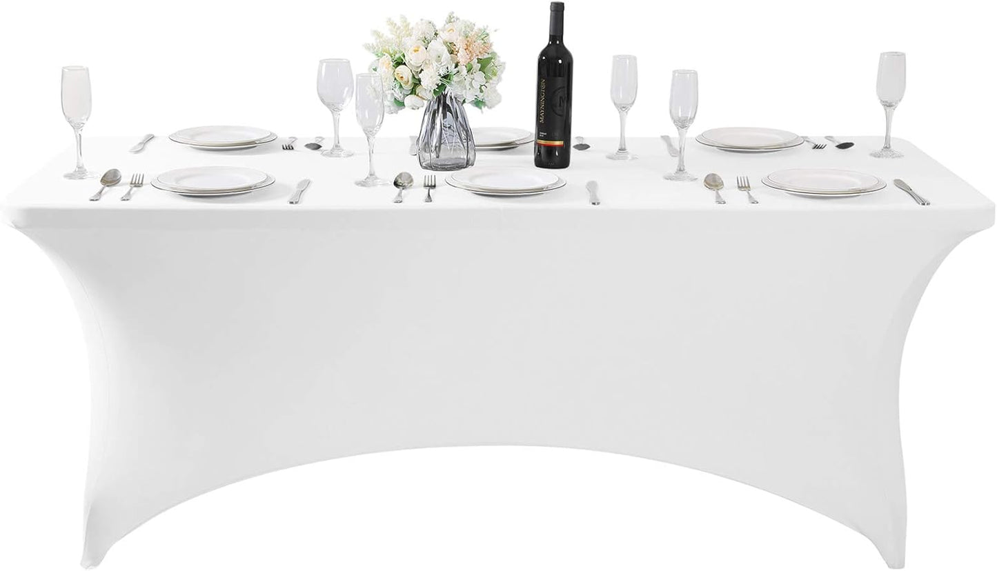 SuperO Waterproof Spandex Table Cover for 6FT Table Universal Fitted Stretch Tablecloth for Party, Banquet, Wedding and Events-White