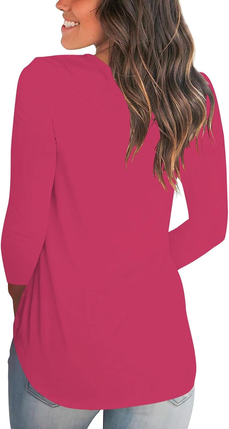 Tobrief Women's Long Sleeve V-Neck Shirts Fall Graphic Tees Loose Casual T-Shirt