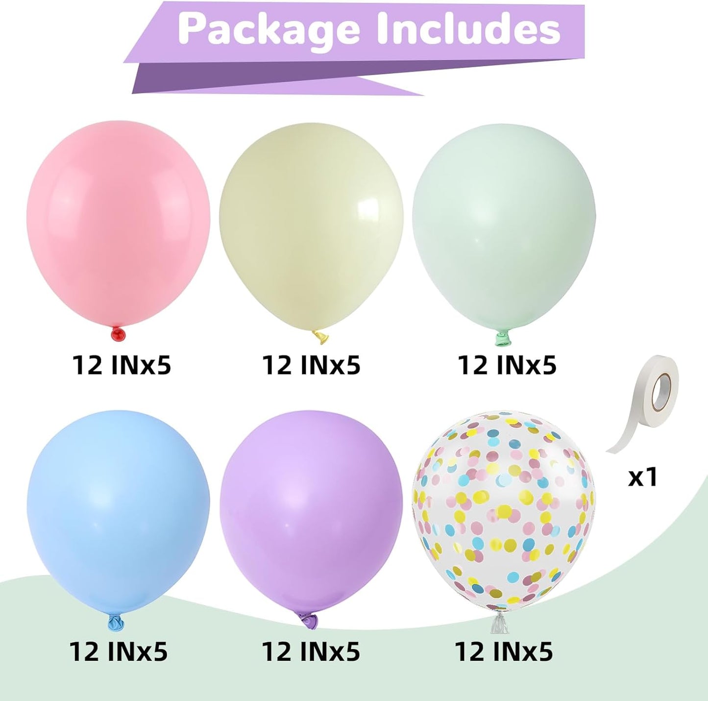 Pastel Balloons 12 Inch Macaron Pink Blue Green Purple Yellow Pastel Rainbow Latex Balloon with Colorful Confetti Party Balloons for Easter Birthday Baby Shower Bridal Wedding Party Decoration