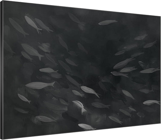 SIGNWIN 36"x46" Extra Large Framed Wall Art Monochrome Fish Silhouettes Illustration for Home Living Room Bedroom Decor (Frame Assembly Required)