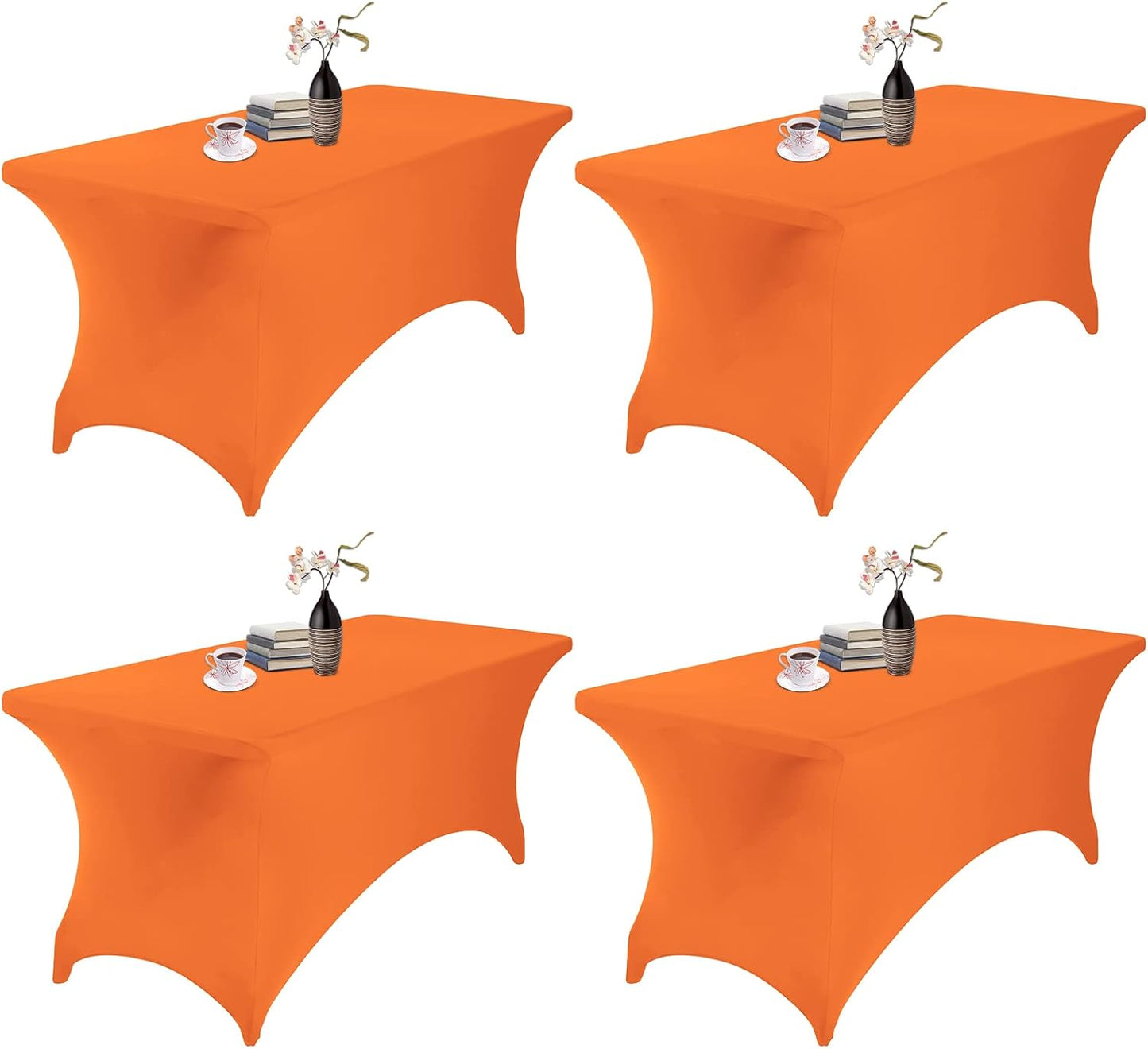 4Pack Spandex Waterproof Table Covers 6ft，Spandex 6ft Waterproof Table Cover for Party,Wedding, Banquet, and Events(Orange)