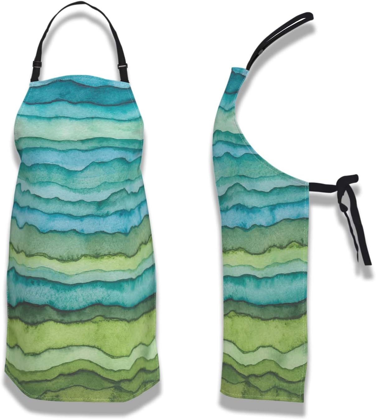 Garden Apron for Women Blue and Green Waves Cute Aprons for Men for Kitchen Cooking Restaurant BBQ Painting Crafting Gardening 27” (W) x 31” (H), Waterproof Apron