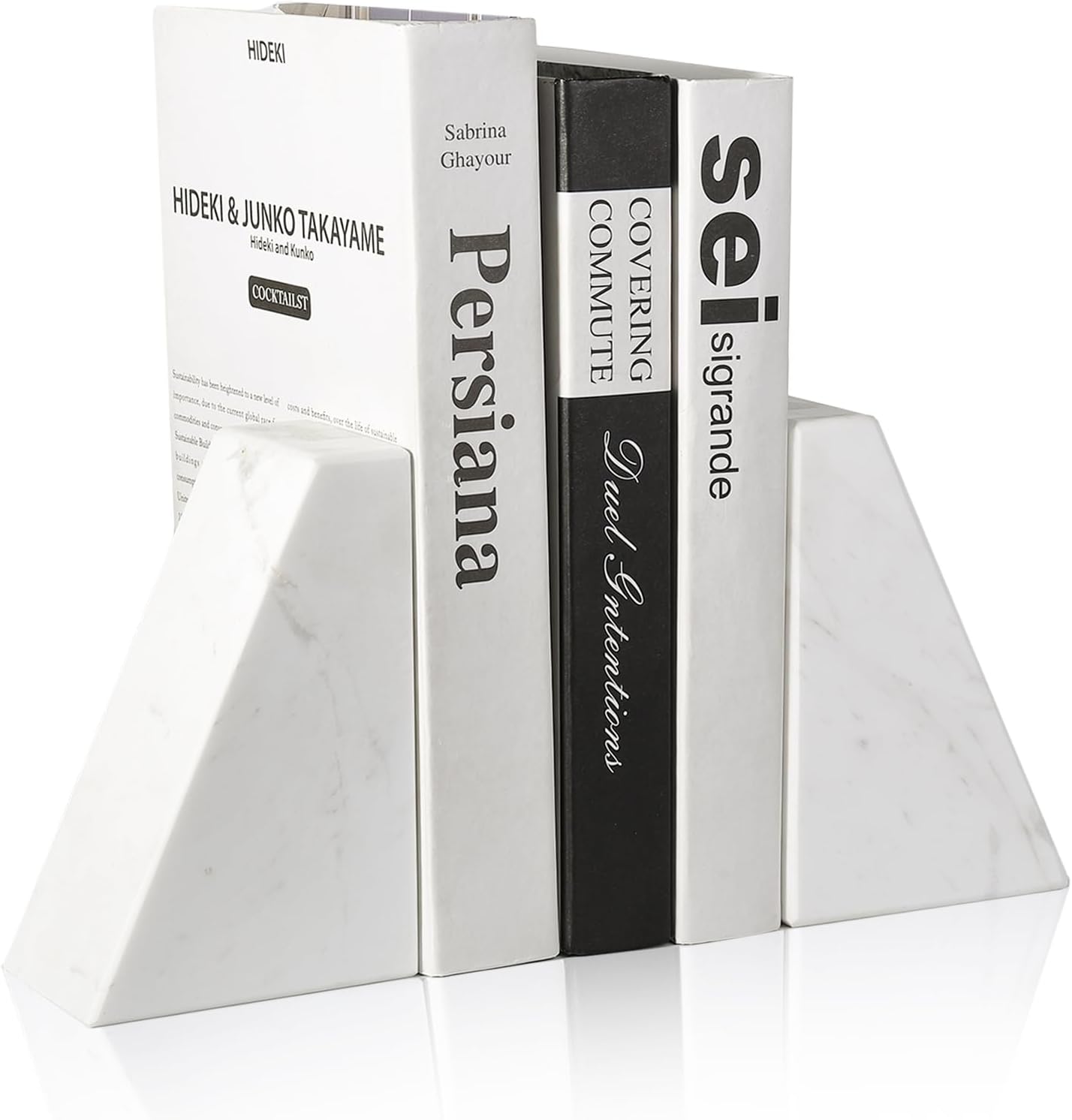 Marble Bookends for Heavy Books, Decorative Book Ends for Shelves, White Stone Durable and Heavy-Duty Book Ends for Hardback Books & CDS, Unique Book Stopper & Holder, Set of 2