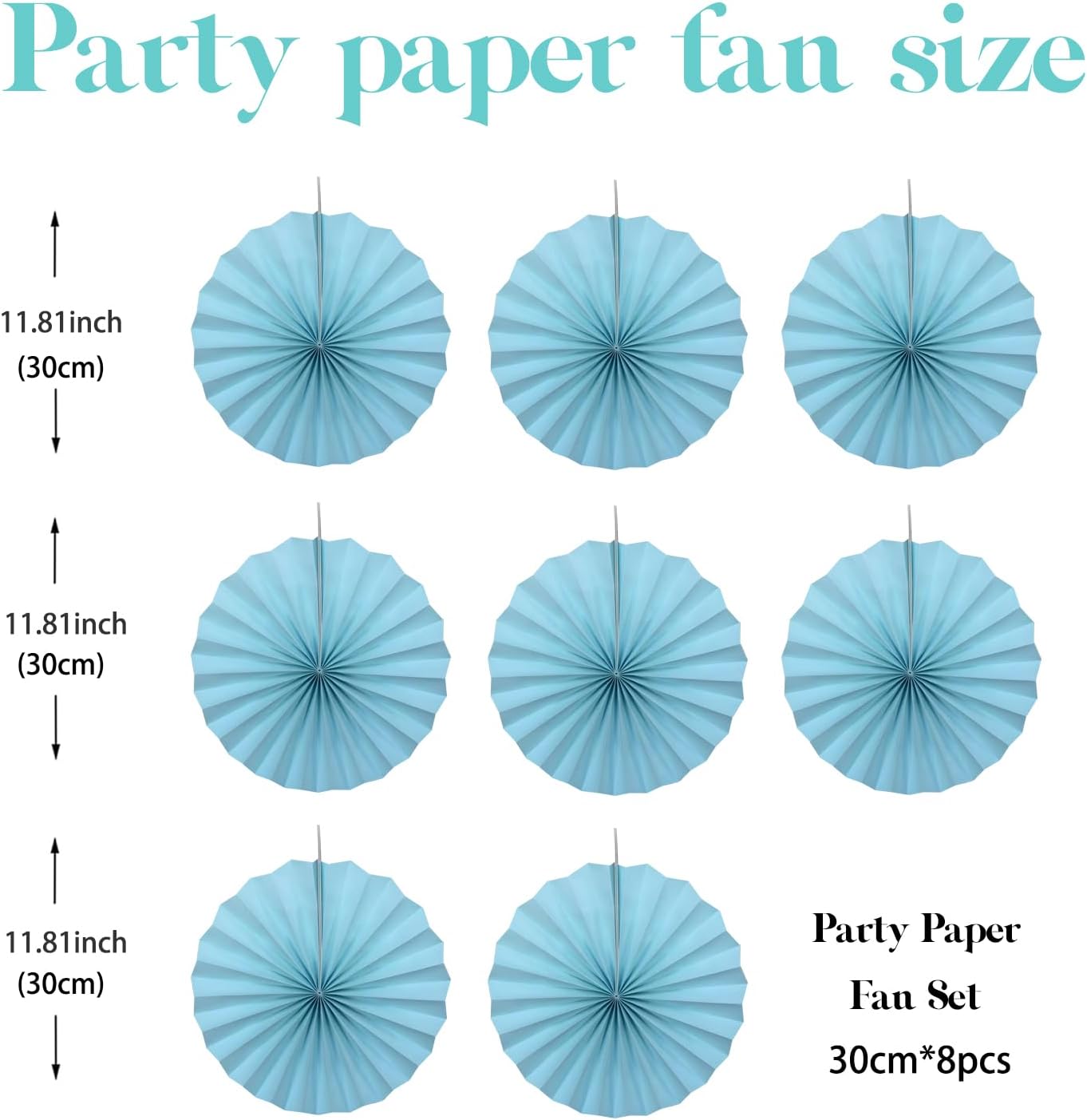 Blue Graduation Party Decor,Baby Blue Party Decorations,Christmas Baby Shower Decorations,Under The Sea Decorations,Blue Bachelorette Party 12in Hanging Paper Fans 30 Color DIY Set (Light Blue)