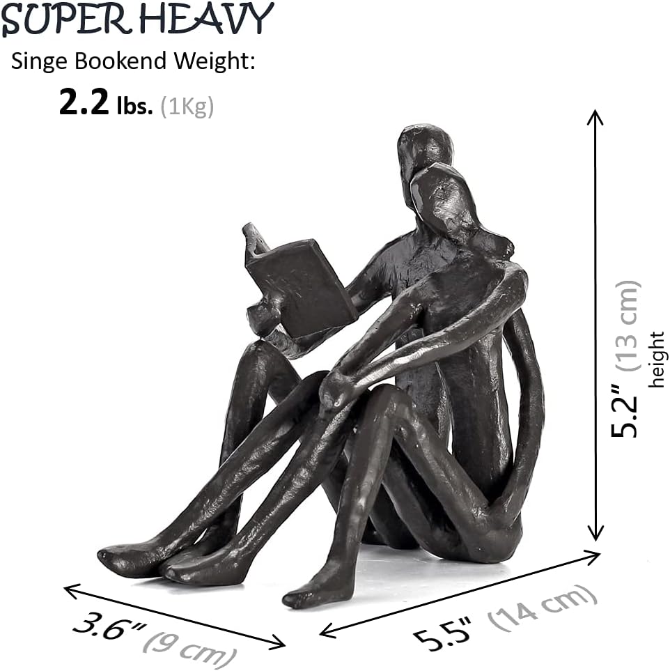 Ambipolar Romantic Reading Couple Bookshelf Decor, Cast Iron Bookend, Aesthetic Room Decor, Office Desk Decor, Home Decorative Bookend for Heavy Books, Satin Black