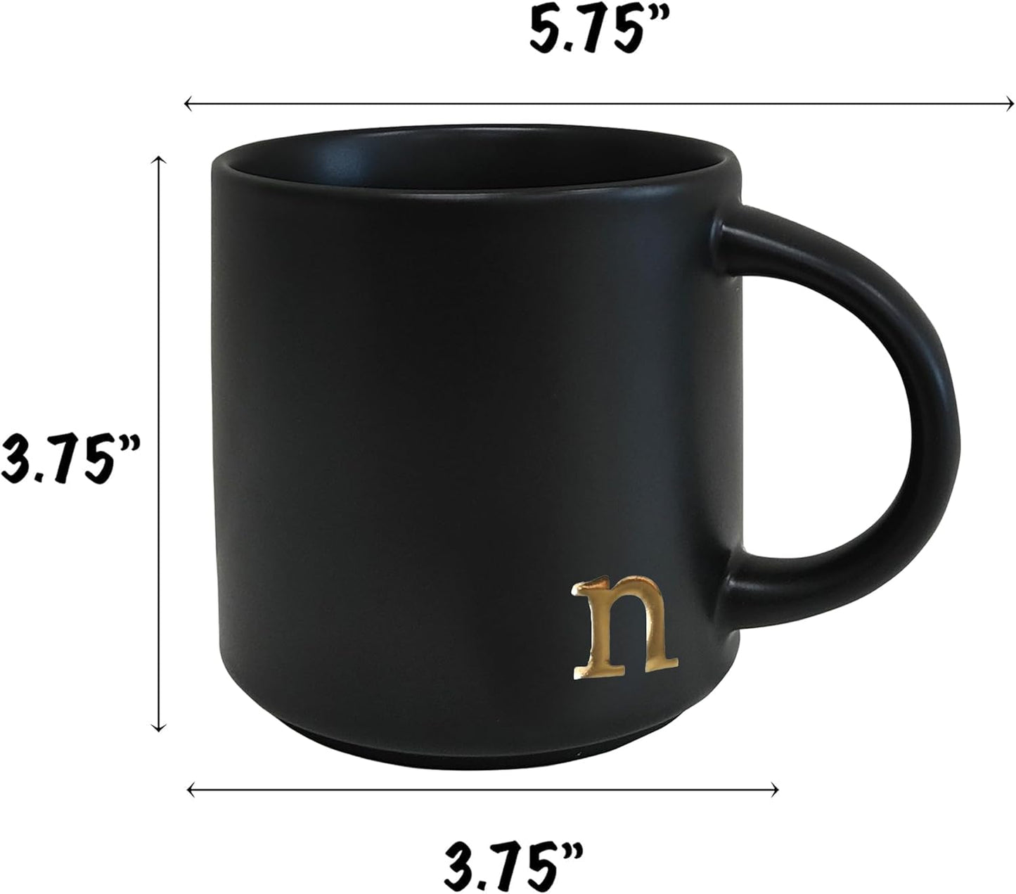 COLLECTIVE HOME - Black Monogram Ceramic Mugs, 15 oz Golden Initial Coffee Cups, Elegant Alphabet Tea Mugs, Personalized Halloween Mug with Gift Box, Perfect for Office and Home Décor (n)