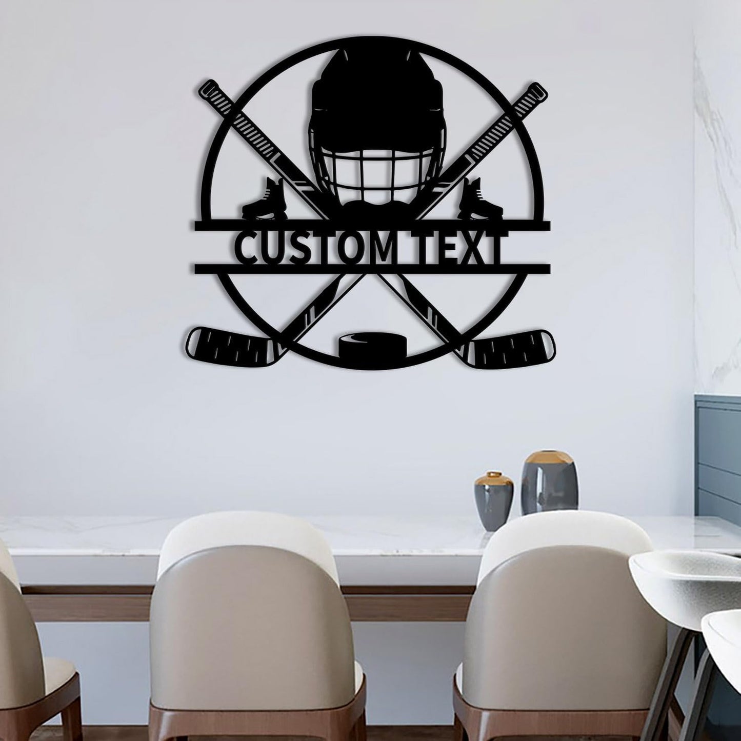 Custom Hockey LED Wall Sign – Personalized Ice Hockey Helmet & Sticks Neon Sign, 16-Color LED with Remote Control, Hockey Decor for Boys Room, Man Cave, Sports Fans