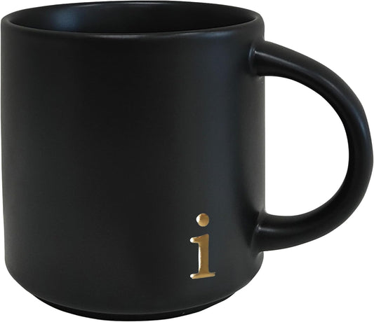 COLLECTIVE HOME - Black Monogram Ceramic Mugs, 15 oz Golden Initial Coffee Cups, Elegant Alphabet Tea Mugs, Personalized Halloween Mug with Gift Box, Perfect for Office and Home Décor (i)