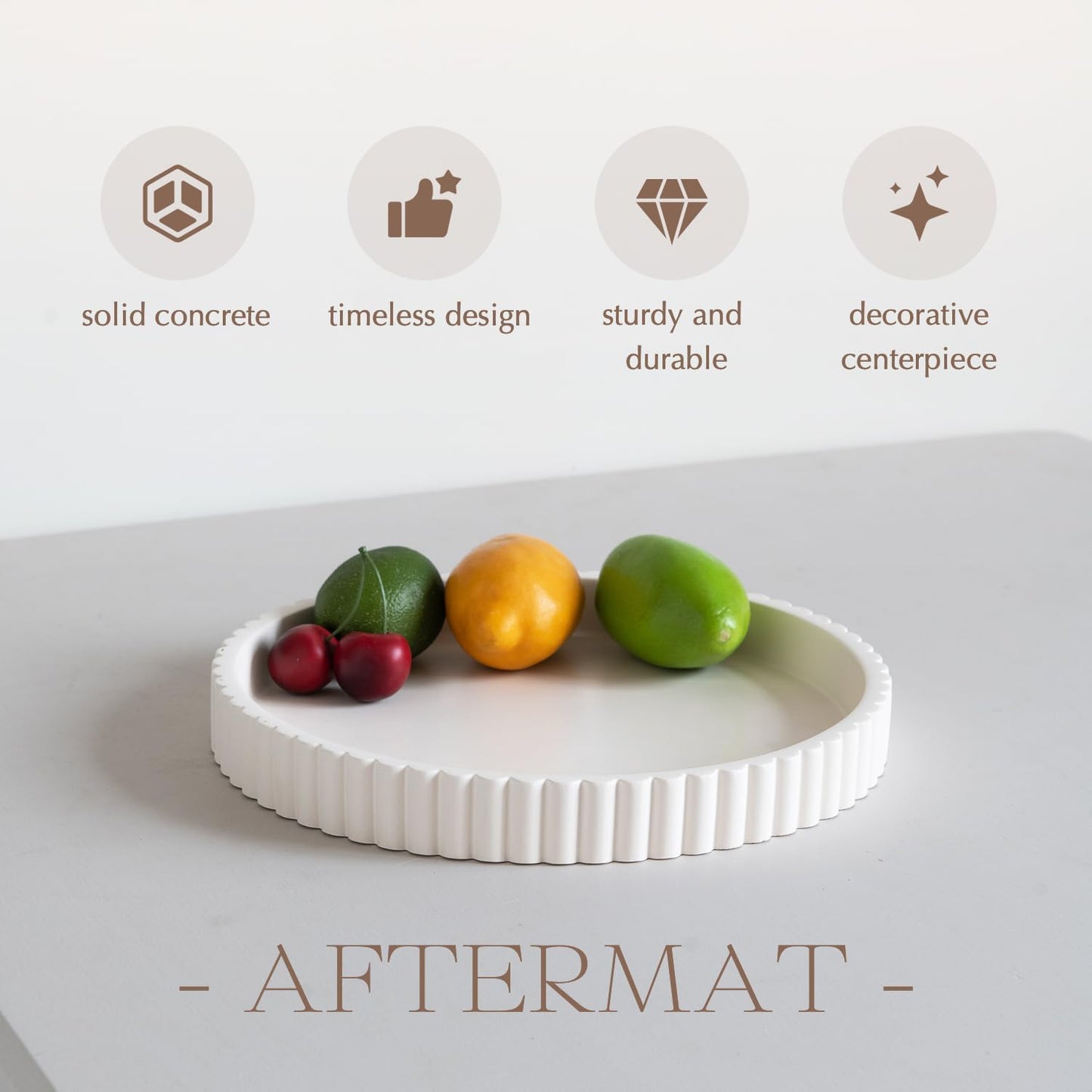 Decorative Tray for Coffee Table, Living Room, Side Table, 11" White Round Concrete Home Decor Serving Trays for Accent Table, Console Table