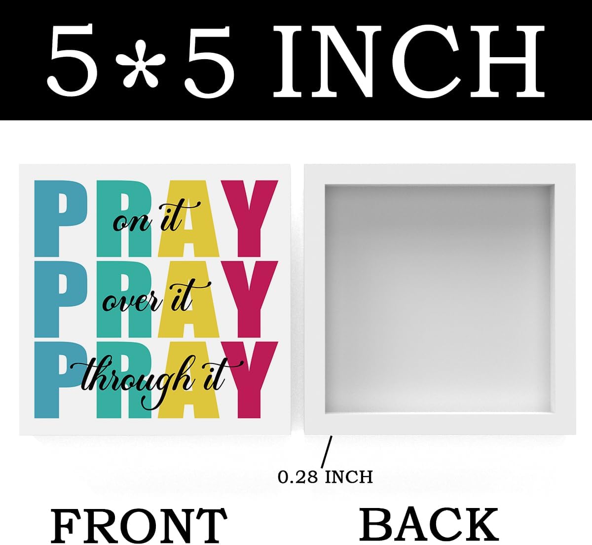 Office Decor for Women Christian Gifts Desk Bedroom Bible Verse Wall Art Inspirational Wooden Box - Pray on It Over It Through It