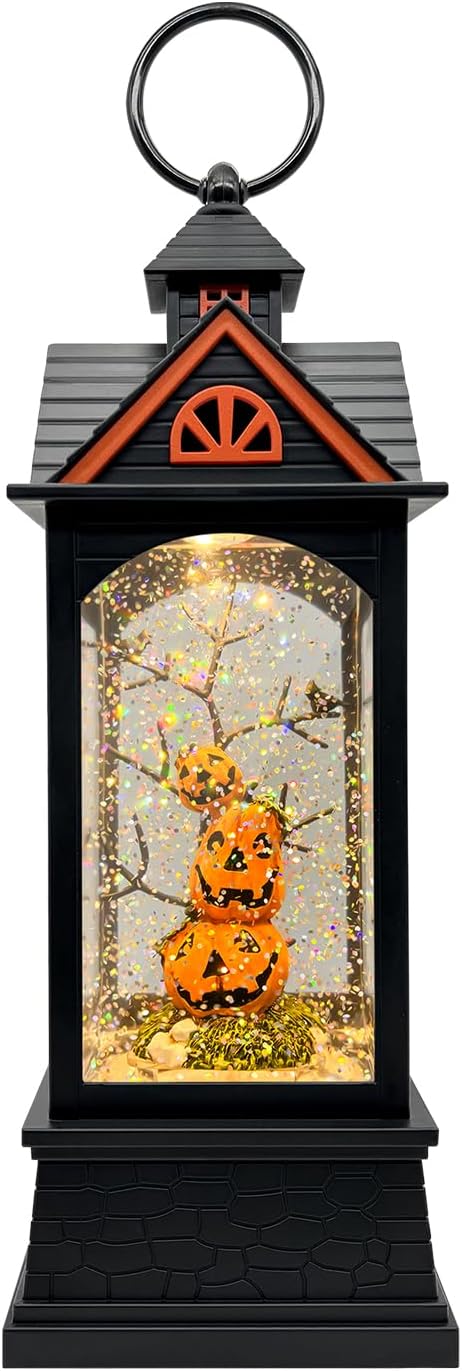 Halloween Snow Globe Lantern with 6 Hour Timer,Halloween Decorations Indoor for Home,Halloween Decor,USB or Battery Powered for Halloween Lanterns,Halloween Pumpkin Lantern