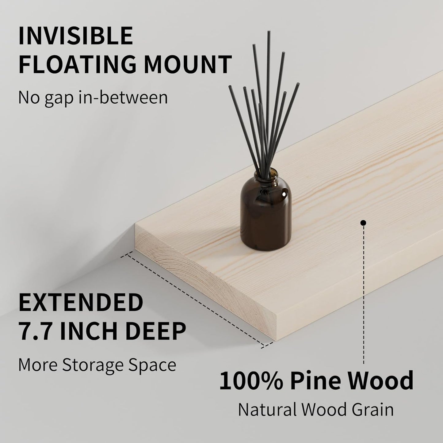 SAUMONIERES Floating Shelves 8 Inch Deep Solid Wood Wide Wall Shelf Set of 2 Wall Mounted for Bedroom Bathroom Living Room Kitchen, 36 Inch Natural