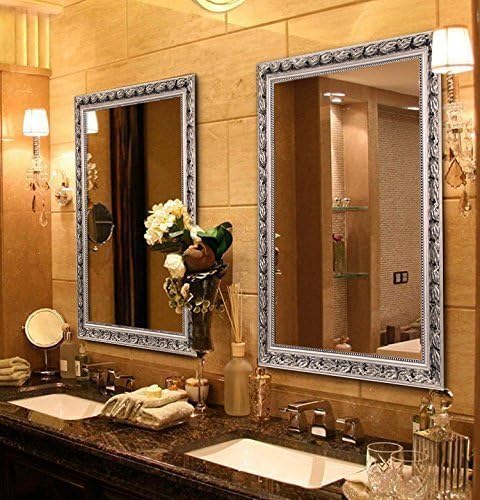 Bathroom Wall Mirror, Decorate Bathroom Mirrors for Wall, Rectangle Modern Bathroom Wall Mounted Mirror Vertical or Horizontal Hanging for Living Room (Silver Frame 32''x24'')