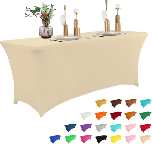 IVAPUPU 6FT Table Cloth for Rectangular Fitted Events Stretch Champagne Table Covers Washable Cover Spandex Tablecloth Protector for Party, Wedding, Cocktail, Banquet, Festival