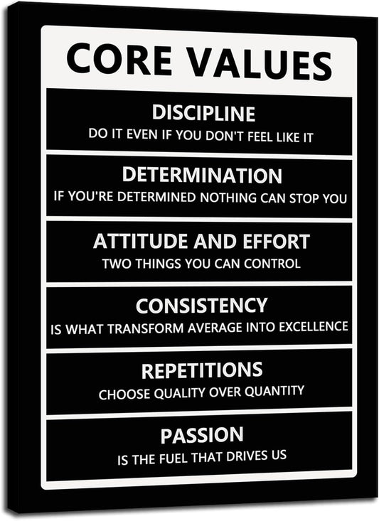 Inspirational Wall Art Painting on Canvas Motivational Entrepreneur Quotes Pictures Core Values Posters and Prints Artwork Modern Inspirational Office Wall Decor Home Gym Decor Framed[30" W X 40" H]