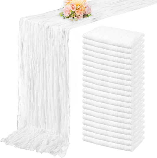 10FT 20 Pack White Cheesecloth Table Runner 20 x 120 Inch Long Rustic Gauze Cheese Cloth Table Runner for Wedding Bridal Baby Shower Table Decorations Boho Fabric Sheer Birthday Party Table Decor