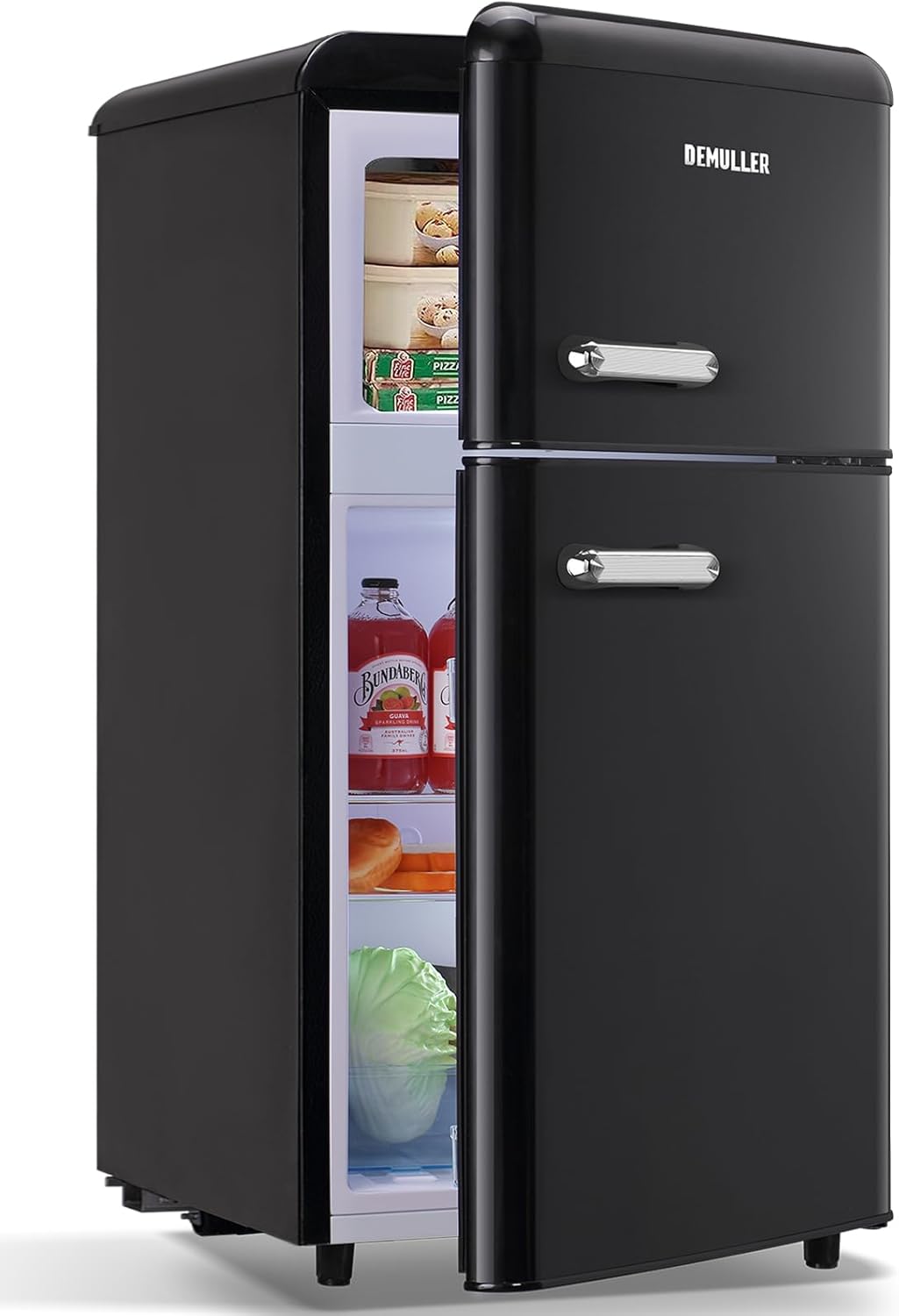 Mini Fridge Dual Door Refrigerator with Freezer, 3.5 Cu.Ft Compact Refrigerator with Handle, Adjustable Temperature & Removable Glass Shelves, for Apartment/Dorm/Office/RV, Black