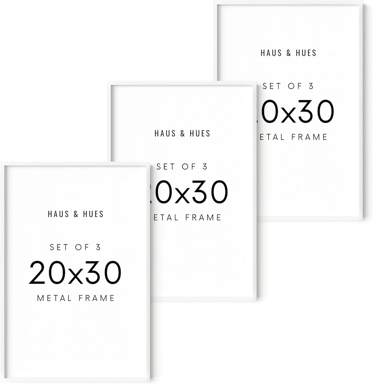 HAUS AND HUES 20x30 White Metal Picture Frames - Features Premium Aluminum, Vertical & Horizontal Hang, Shatterproof Plexiglass - Perfect for Home, Room, Office (20x30 in, White, Set of 3)