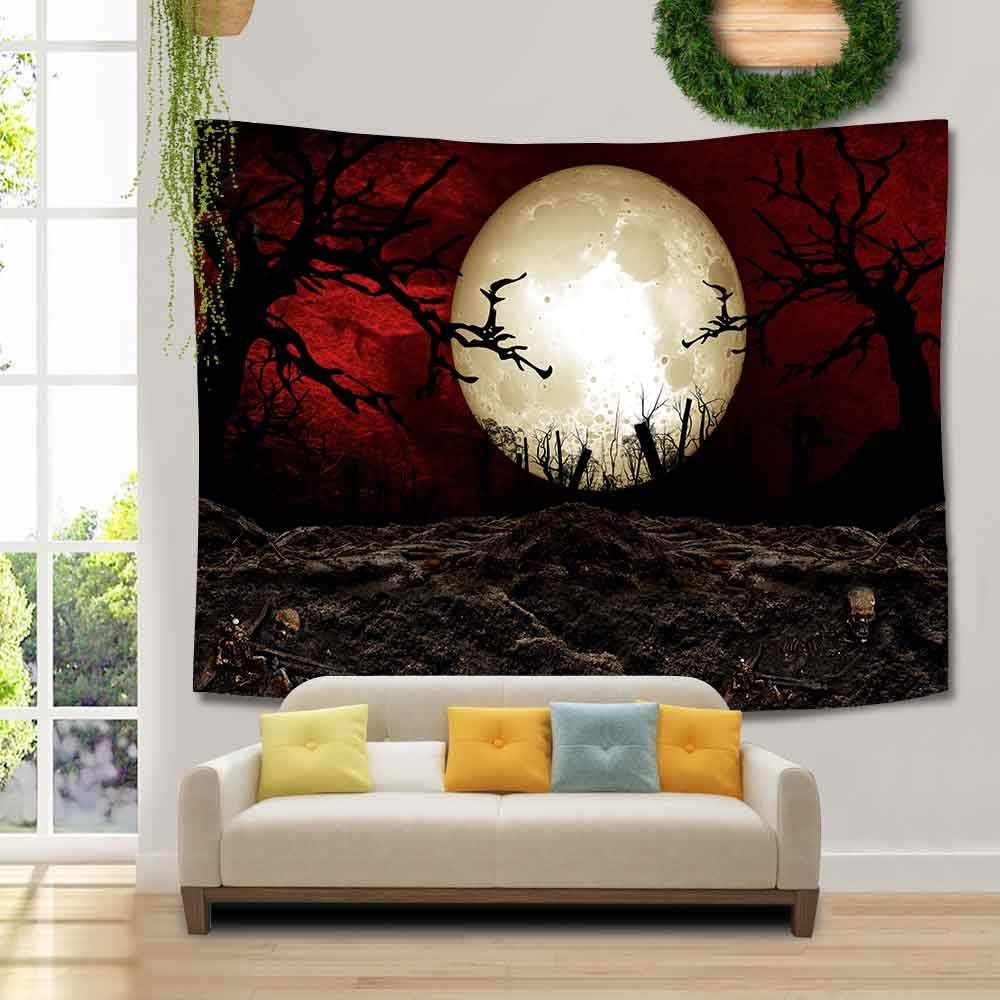 SHRAPHY Full Moon Tapestry Moon Horror Cemetery Scarlet Sky Tapestry Event Bedroom Home Decor 80X60 Inches GTLSUH123