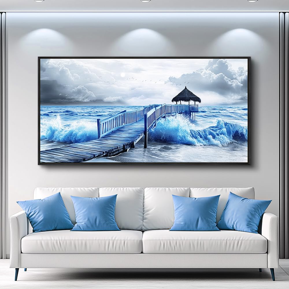 ZUITINGHUA Black Framed Canvas Wall Art For Living Room Large Wall Decor For Office Bedroom Decoration Ocean Landscape Pictures Black And White Paintings Artwork Mural Aesthetic Home Decor 30x60 In