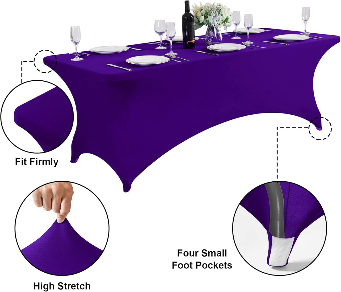 SuperO Waterproof Spandex Table Cover for 4FT Table Universal Fitted Stretch Tablecloth for Party, Banquet, Wedding and Events-Purple