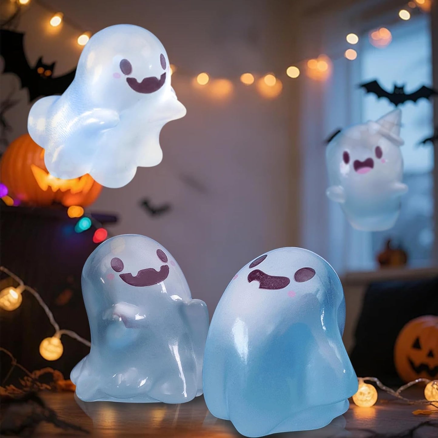 32 Sets Halloween Mini Ghost Figures with Box, Glow in The Dark Mini Resin Ghosts, Luminous Ghost Miniature Resin Figurines for Halloween Party Favors (1PCS C)
