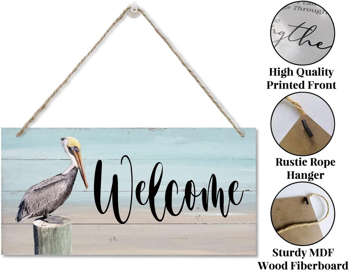 Rustic Hanging Welcome Wood Sign, 12 * 6inch - Farmhouse Porch Wall Art