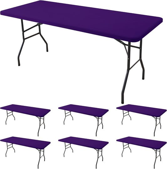Spandex Table Cover for 6 Foot Rectangle Tables-6 Pack Dark Purple Outdoor Picnic Elastic Table Cover-Spandex Stretch Folding Table Cloths for Camping Dining Room Patio Kitchen Banquet Party