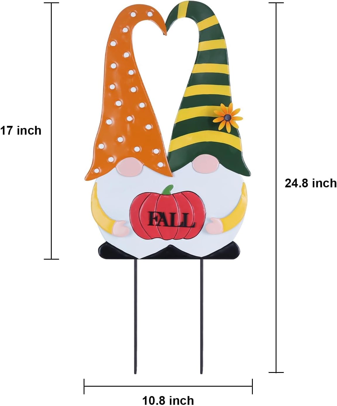 YEAHOME Outdoor Fall Decor, 2 Gnomes Decorative Garden Stake with Pumpkin for Fall Decorations, Autumn Metal Yard Signs for Home Outside Garden Porch Lawn, Thanksgiving Decorations Outdoor (YHMD-478)