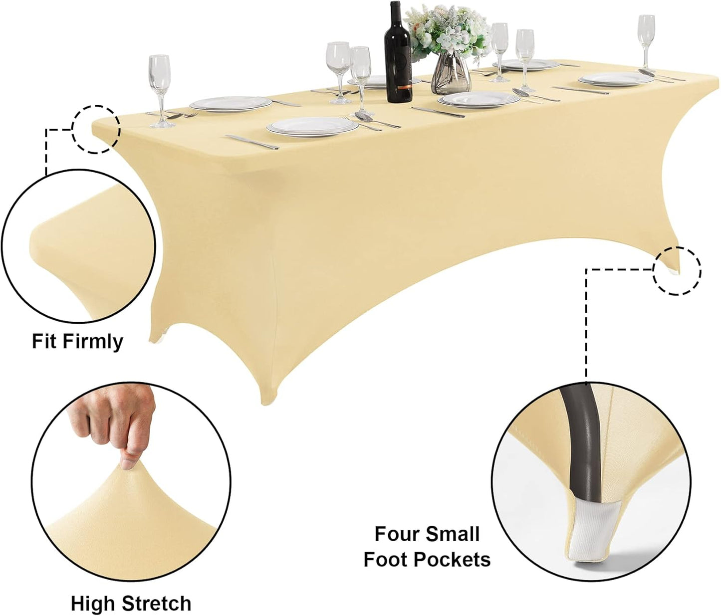 SuperO Waterproof Spandex Table Cover for 4FT Table Universal Fitted Stretch Tablecloth for Party, Banquet, Wedding and Events-Champagne