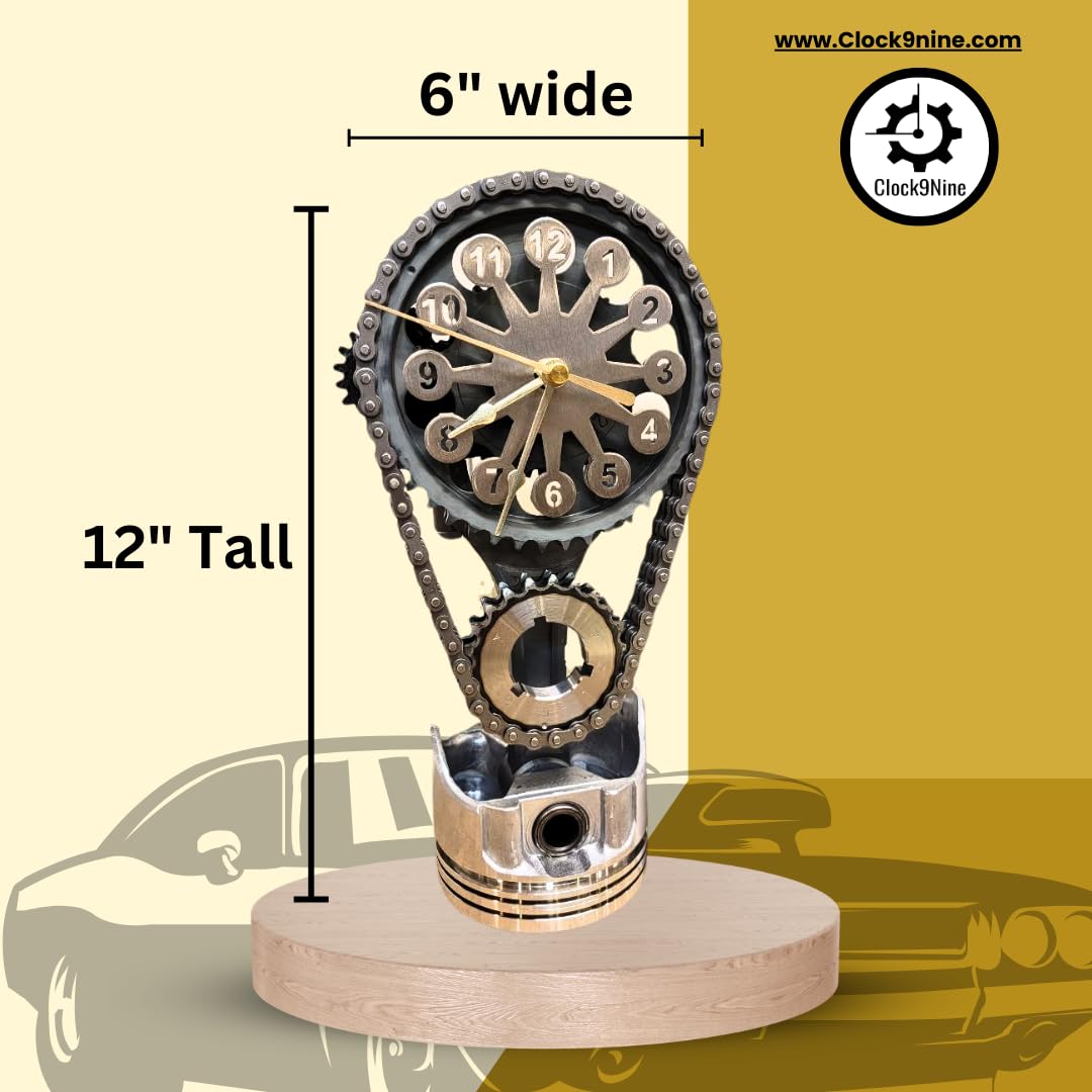 Chevrolet Small Block V8 Rotating Gear Clock – Stainless Steel Timing Chain Desk Clock by Clock9Nine, Chevy Truck Garage Decor, Muscle Car Gift, Hot Rod Man Cave Collectible, Car Show Trophy