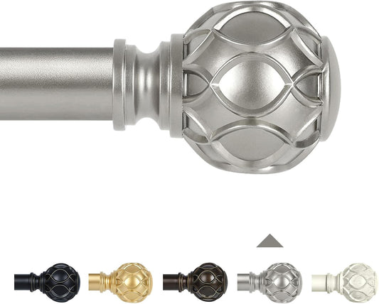 Silver Adjustable Curtain Rods for Windows:72-144" Farmhouse Heavy Duty Long Curtain Rod for Bedroom Living Room,Boho Decorative Rustic Drapery Rods with Vintage Coastal Finials,Antique Silver