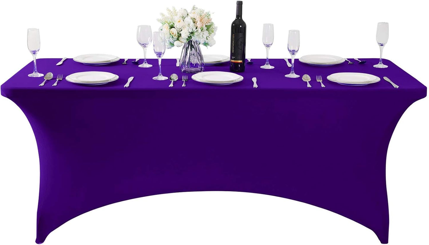SuperO Waterproof Spandex Table Cover for 6FT Table Universal Fitted Stretch Tablecloth for Party, Banquet, Wedding and Events-Purple