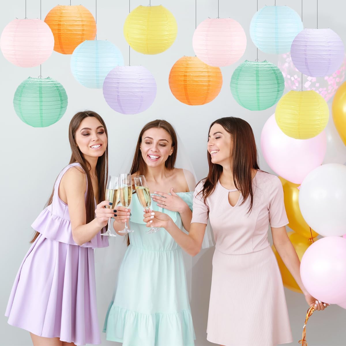 Paper Lanterns Pastel Round Hanging Chinese Lanterns for Birthday Baby Shower Rainbow Easter Party Decorations Pack of 12