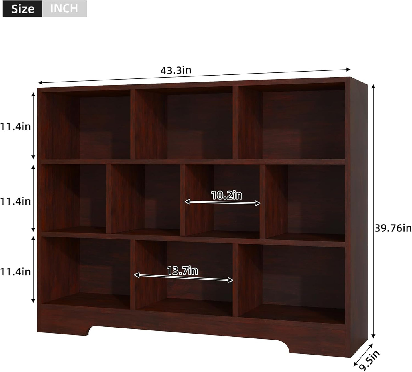 Book Shelf Set of 2, 10 Cubes Storage Organizer, 3-Tier Open Shelf Wooden Bookcase, Freestanding Cherry Bookshelf Cube Shelf for Bedroom, Living Room, Home Office