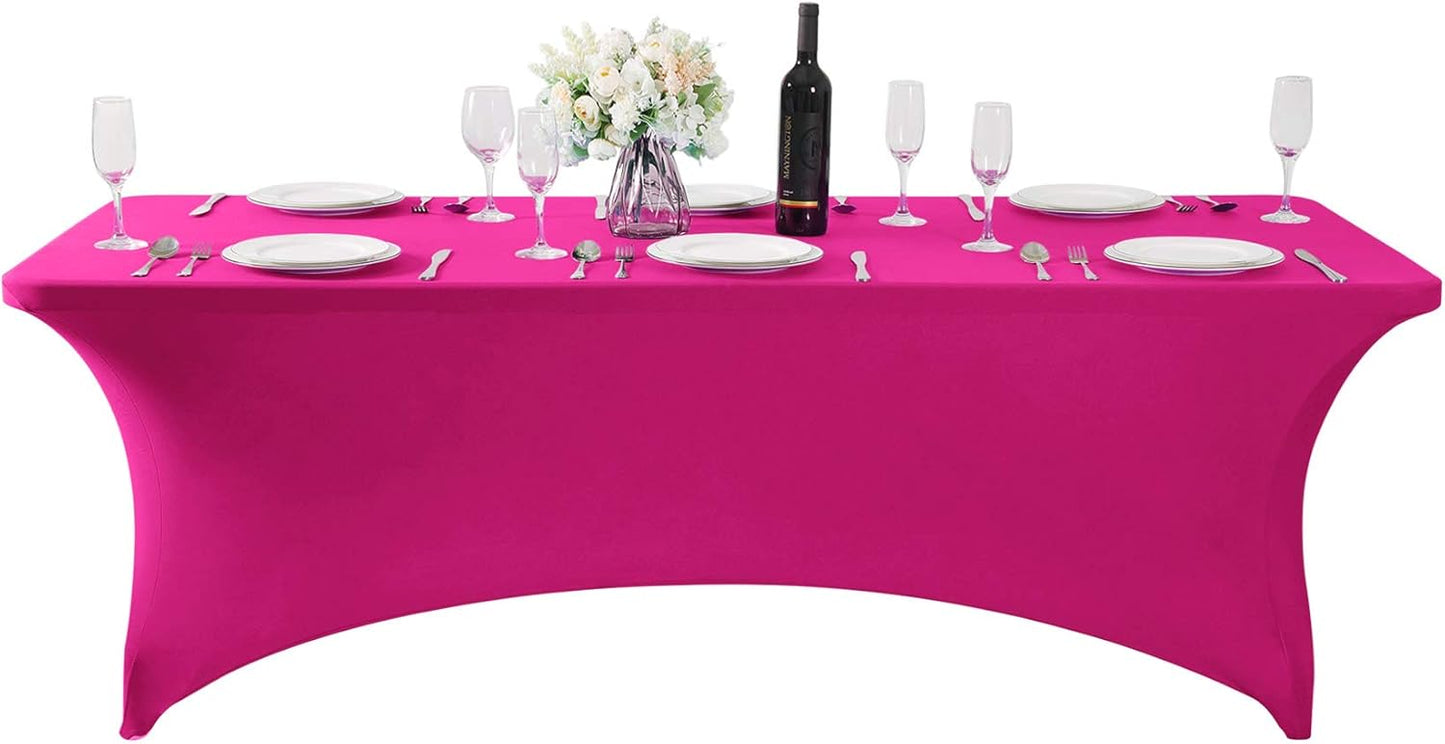 Spandex Table Cover for 6Ft or 4fT or 8ft Table Universal Fitted Stretch Tablecloth for Party, Banquet, Wedding and Events-Fuchsia