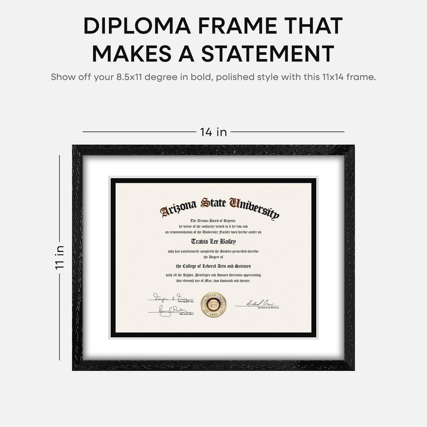 Homeforia 11x14 Diploma Frame Black Wood, High End Black Oak 11 x 14 Certificate Frames with Mat 8.5x11, 14x11 Wooden Document Matted Frame, Award Graduation Frames, Tempered Glass, Wall Kit, Set of 1