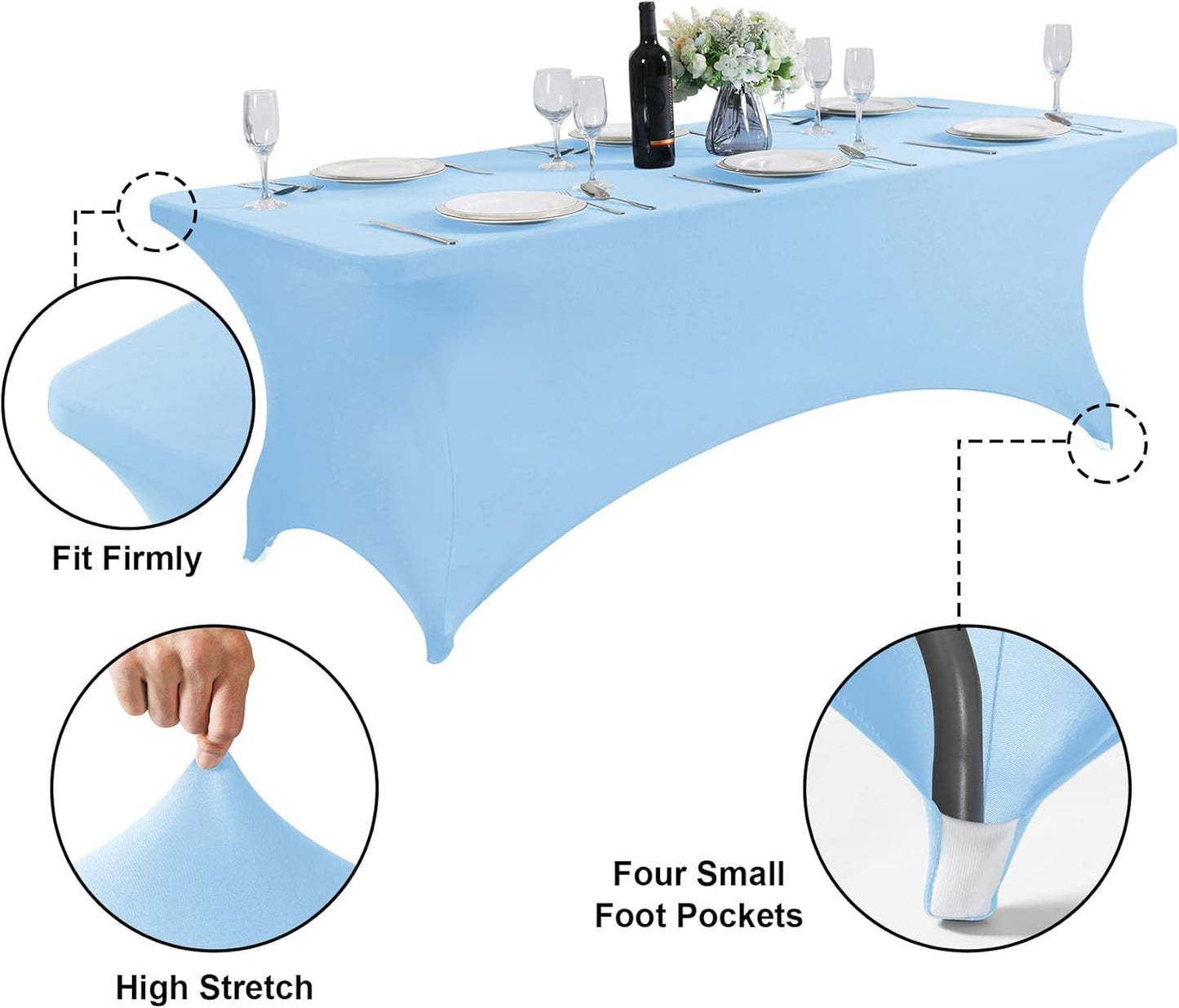 SuperO Waterproof Spandex Table Cover for 4FT Table Universal Fitted Stretch Tablecloth for Party, Banquet, Wedding and Events-Blue Mist