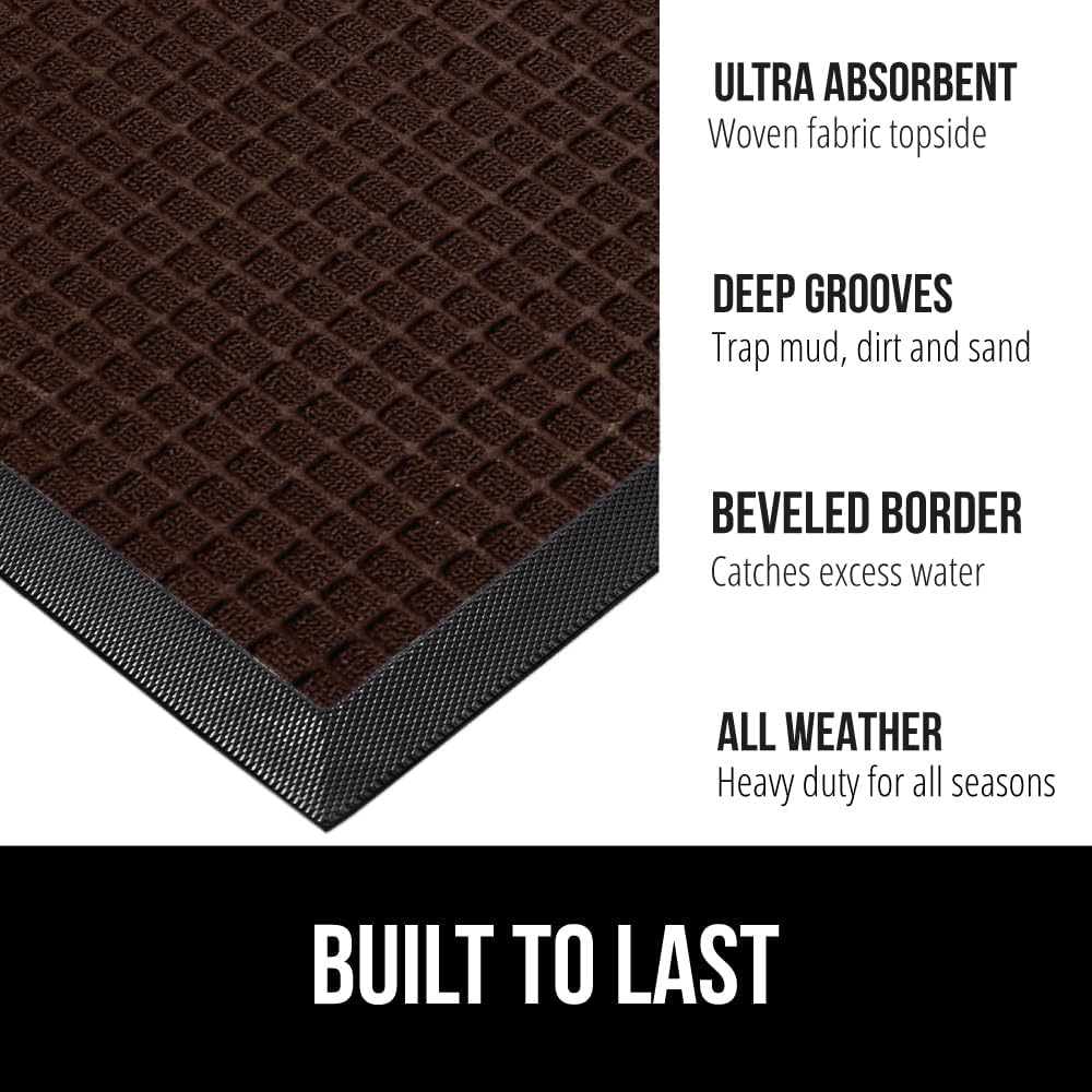 GORILLA GRIP 100% Waterproof All-Season WeatherMax Doormat, 47x35, US Designed Natural Rubber, Stain and Fade Resistant, Low Profile Indoor Outdoor Door Mats, Easy Clean Patio Mat, Coffee Squares
