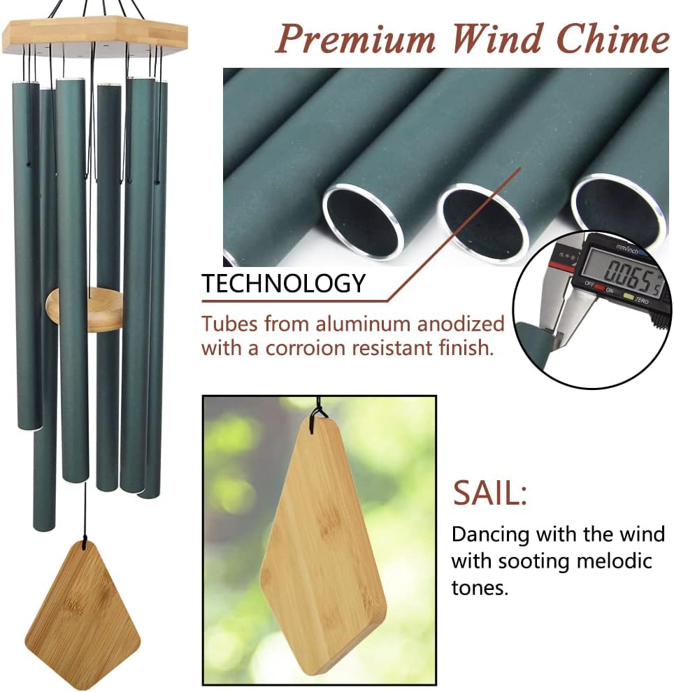 Wind Chimes Outdoor Deep Tone, 36 Inches Large WindChimes Outdoor Sympathy Windchime for Mom/Housewarming/Christmas, Garden Chimes for Outside Decoration. Green