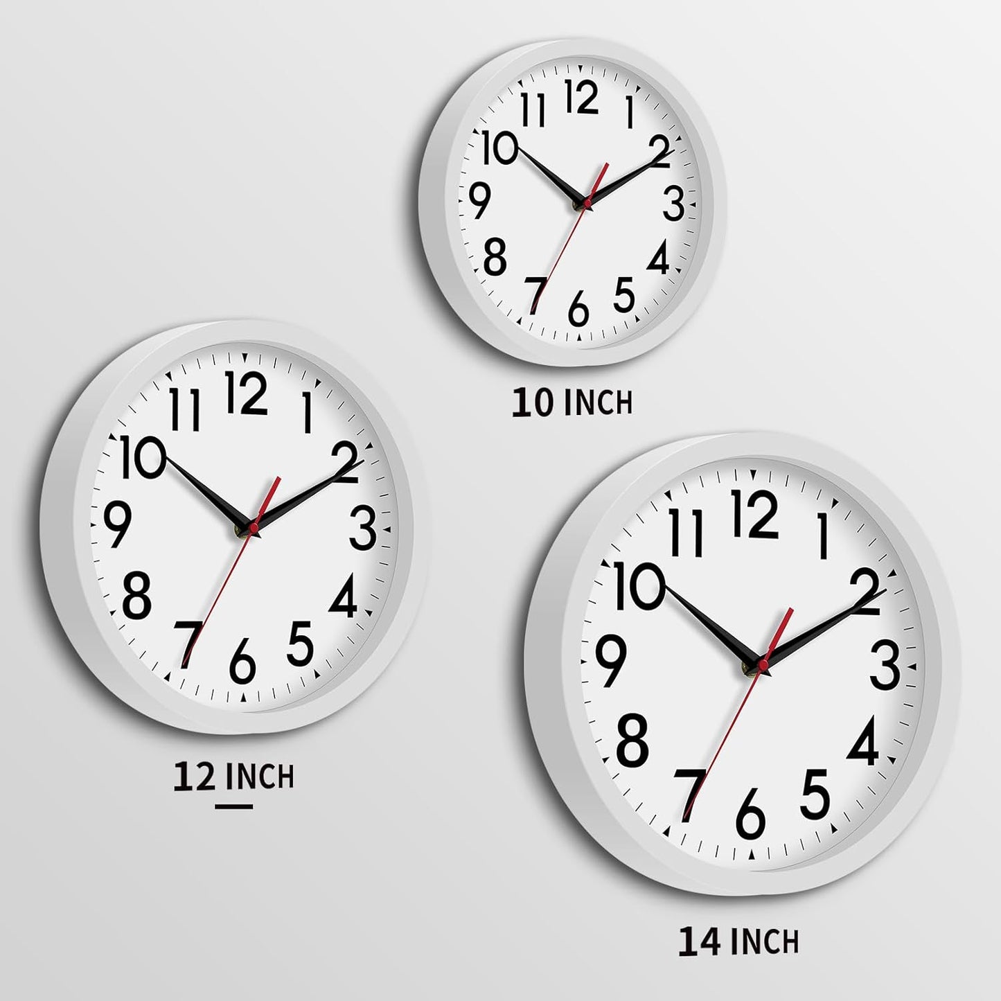12 Inch Wall Clock Battery Operated Silent Non Ticking Analog Modern Decorative for Office Kitchen Outdoor Living Room Classroom Bedroom Bathroom School(White)