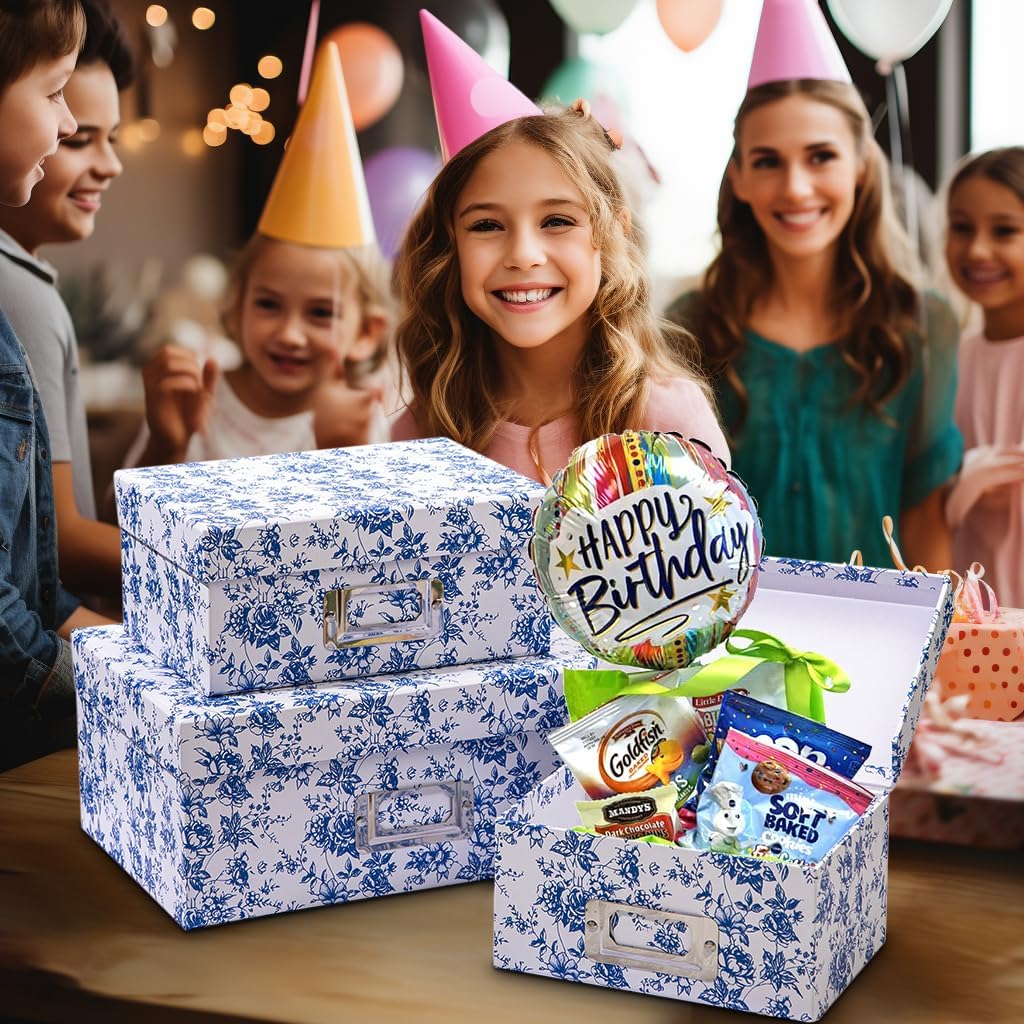 Briful Blue and white Porcelain Storage Boxes, Photos Storage Boxes with Lids 4 in 1 Set Water-proof Gift Boxes Sets Decorative Multiple Size Storage Bins for Clothes/Shoes/Office/Cosmetic/Books