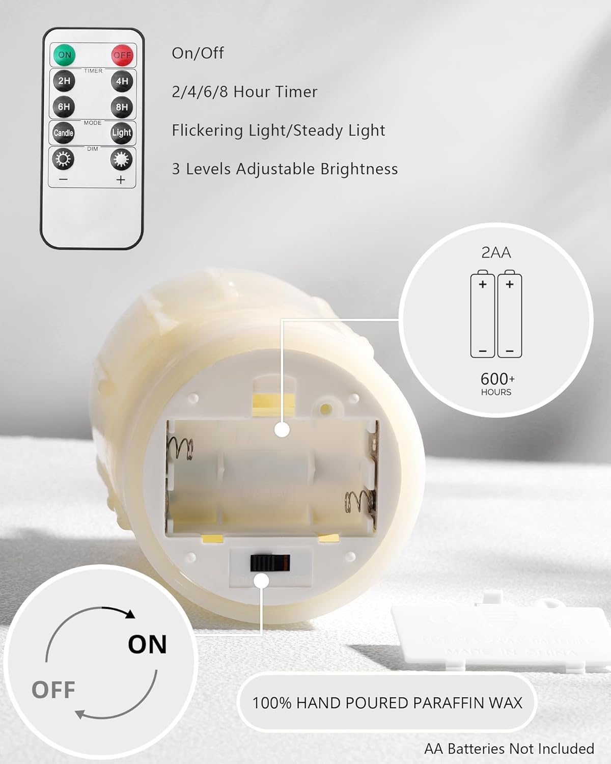 Ivory Flameless Candles with Remote and Timer, Real Wax Made Wax Drip LED Pillar Candles Battery Operated with 3D Flickering Flame Melted Top - 3" x 4", 3" x 5", 3" x 6" - Set of 3