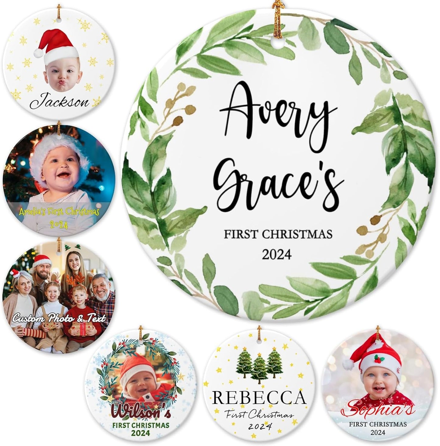 Personalized Baby Christmas Ornaments with Name 2025 Custom Babys First Christmas Name Ornaments,Double-Sided Ceramic Customized Xmas Ornaments for Christmas Tree